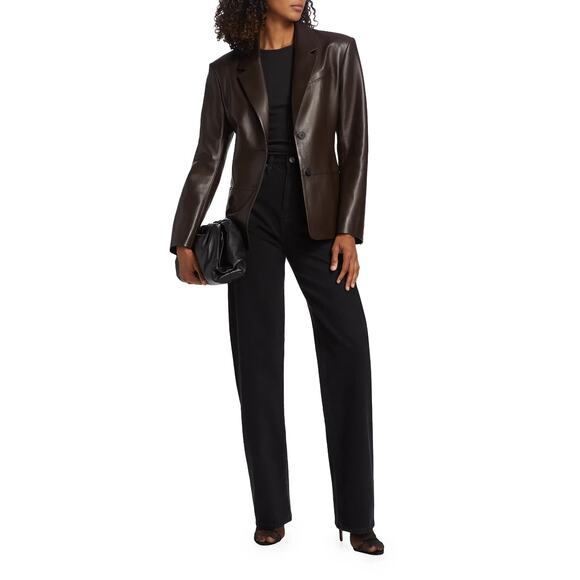 Frame Femme Leather Blazer Jacket Size 6 Espresso Brown $1398 - Picture 5 of 10